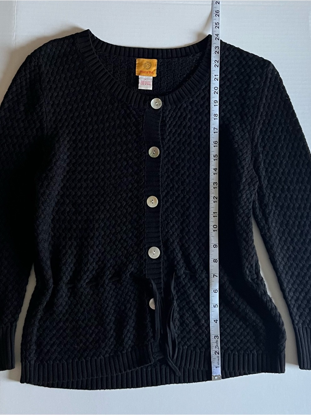 Ruby Rd. Black Textured Button-Front Crewneck Sweater - Picture 4 of 10